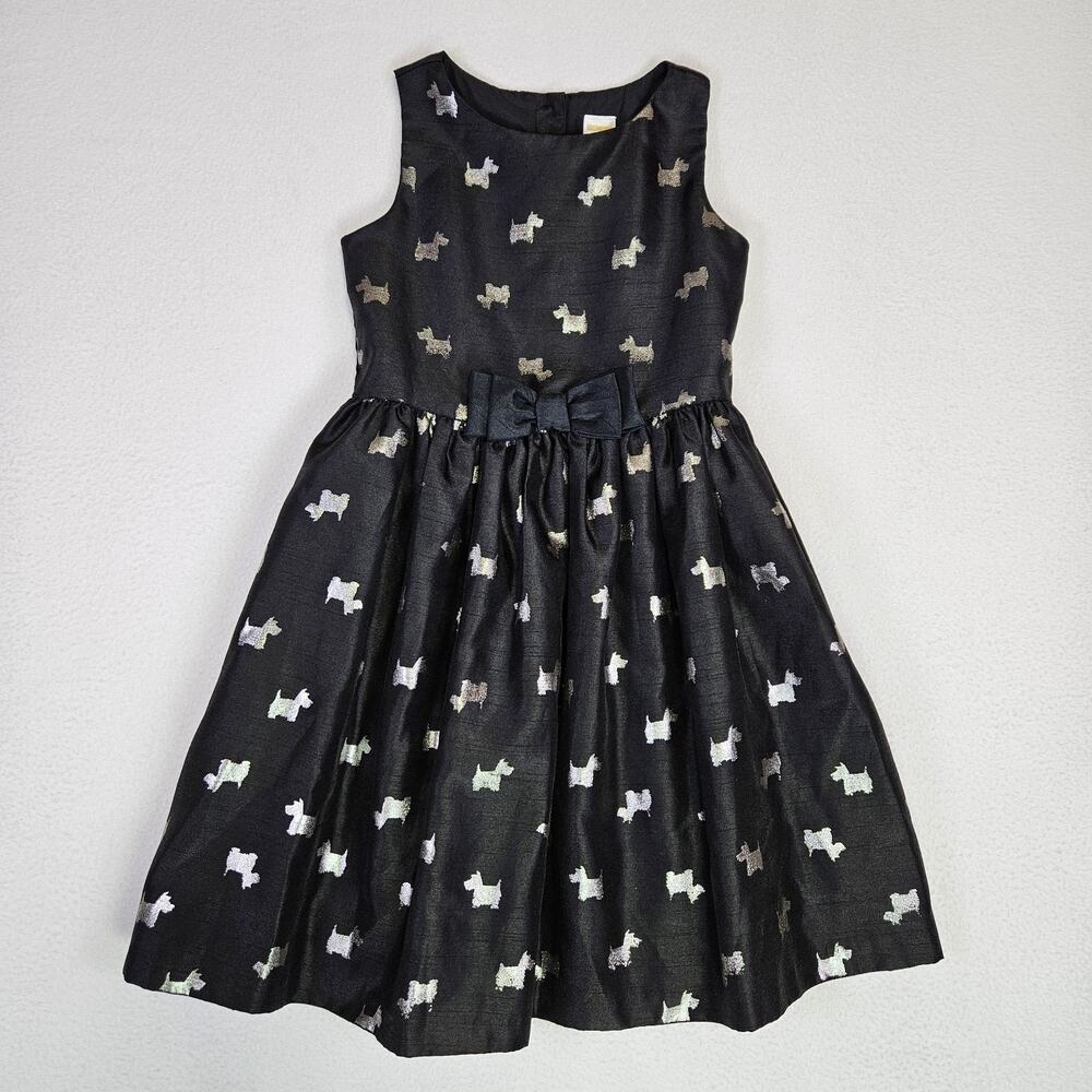 Gymboree Scottie Dog Dress Girls 7 Party Sleeveless Black Silver Bow Wedding Fun
